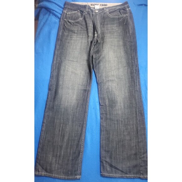 Basic Code Vintage Denim Jeans Men's Size W38 L34 Wide Leg Baggy Embroidered - Picture 2 of 16